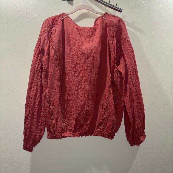 Free People Boho Long Sleeve Blouse-  Maria Lace Embroidered Terracotta- Large - Picture 6 of 15